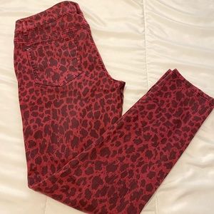 Forever 21 Red Cheetah Skinny Jeggings Jeans Low Rise Leopard sz 27 F21